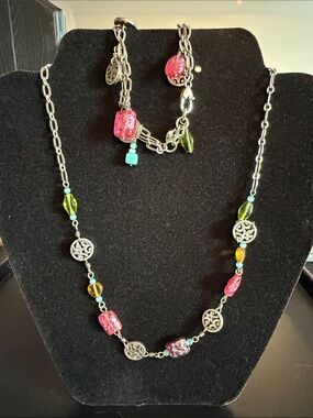 Brighton Pink, Green, Turquoise and Amber Beaded Necklace
